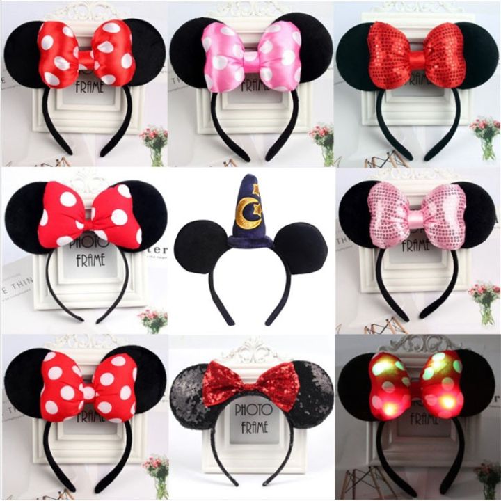 12-Pack Minnie Mouse Ears Headbands - Black With Red Polka Dot Bows For Birthday Parties