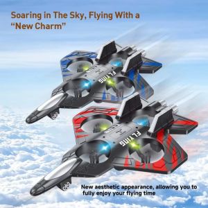 TANFU EPP Foam Remote Control Foam Fighter Gravity Sensing RC Drones Four Motor Helicopter Toy Profesional with Light RC Hobby Jet Plane Kids Toddlers Children