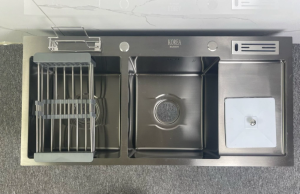 Hàng hót Giá siêu rẻ Chậu rửa bát 1 hố mạ tĩnh điện titan nano bồn rửa chén bát có vòi rút thác nước hiển thị nhiệt độ đa năng 5 phím