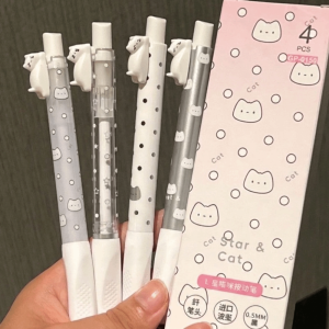 DJDK 12 pcs/set Smooth Writing Retractable Gel Pens Quick Dry Ink 0.5mm Fine Tip Kawaii Floating Cat Pens Simple Press-Type Click Gel Pens School