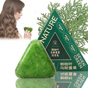 Nature Triangle Shampoo Bar Nature Seven Green Soap Shampoo Usman Grass hampoo Bar Calming & Strengthens Hair for Women and Mens (120g，1pcs)