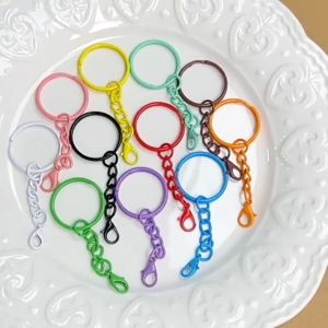 10PCS Colorful Baked Paint 25mm Keychain Ring Hanging Chain Rotating Lobster Clasp Creative DIY Accessory