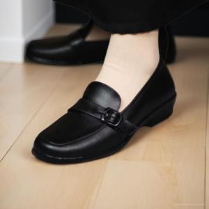 Sepatu Loafers Wanita Formal Lika Flory - Kulit Asli Warna Hitam Hak 3cm