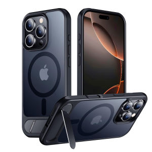 Sanptoch For Magsafe Invisible Stand Phone Case For iPhone 16 / 15 / 14 / 13 Pro Max For Magnetic Matte Translucent Hard Back Cover For iPhone 16 15 14 Plus Military Drop Protection Casing with Alloy Holder