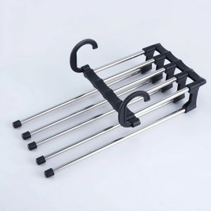 5 in 1 Pants Hanger Space Saving Stainless Steel 5 Poles Clothes Hanger Wardrobe Organizer