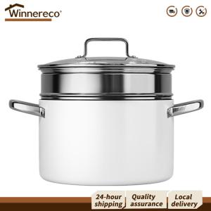 [Winnereco Flagship Mall] Non Stick Stock Pot Ceramic Coating Cooking Cookware with Steamer Basket Cooking Pot Stainless Steel Handle for Soup Vegetable