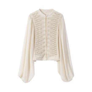 Womens Solid Lace Patchwork Short Jacket Slim See Through Round Neck Long Sleeve Hook Buckle Jackets 2026 Autumn Lady Coats New2026