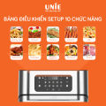 Nồi chiên không dầu Unie UE-1000, công suất 1800W, dung tích 12L, chế độ nhiệt kép giúp chín nhanh, đều, bảng điều khiển cảm ứng thông minh, giỏ chiên đặc biệt 2 trong 1 đi kèm tay cầm. 