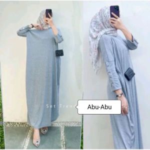 II NFJYA Abaya KNIT RIB Premium Polos Set Hijab Gamis Umroh Daily Busui dan Wudhu Friendly