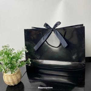 PaperBag Hitam Glossy Uk 35x27x16 Wedding Ultah Aesthetic Bridesmaid Tas Kado Premium