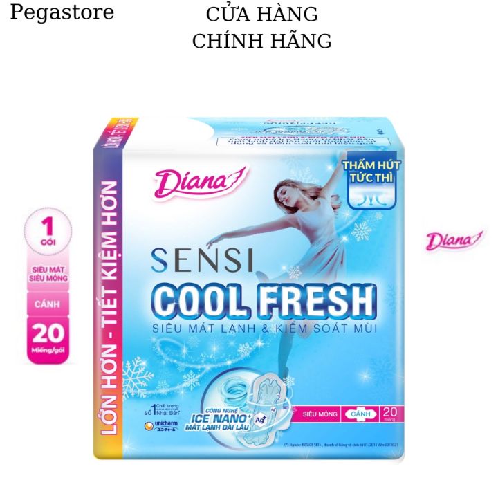 Băng vệ sinh DIANA ban ngày siêu mỏng có cánh Sensi Cool Fresh/BVS Diana siêu thấm (bịch 20 Miếng/8 Miếng)