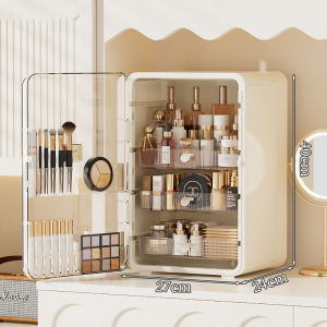 Dustproof Cosmetic Storage Box Clear Drawer Makeup Organizer Large Capacity Desktop Lipstick Skincare Storage Cabinet with Divider