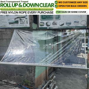 4x8ft Transparent Roll Up & Down PVC Trapal | Heavy Duty Waterproof Clear Tarpaulin with Eyelets for Outdoor Protection