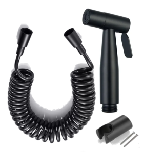 304 Stainless Steel Matte Black Two Way Faucet Dual Function Shower Washer Tap Washing Machine Faucet Double Control Double Outlet 2 in 1 Wall Mount Matte Black Bidet Spray with Flush Set