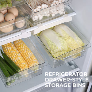 [SG] Adjustable Refrigerator Organizer Pull Out Fridge Organizer Refrigerator Drawer Organizer Food Fruit Storage Box