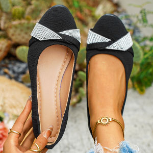 Free Shipping Round-Toe Flat-Soled New Autumn Collection Plus-Size Fashionable WomenS Shoes Rhinestone-Embellished Shallow-Cut Slip-On Style Comfortable For Mothers Casual Shoes