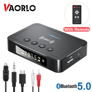 VAORLO New M6 Desktop Digital Display NFC Bluetooth Receiver Transmitter FM 3 in 1 Wireless Audio Adapter 3.5mm AUX RCA Optical Coaxial Support TF/U-Disk With Remote Control For T V PC Car