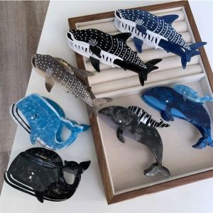 RANZH อะซิเตท กรงเล็บขนกรดอะซิติก การ์ตูนลายการ์ตูน วาฬสีน้ำเงิน คลิปปลาฉลาม ปรับแต่งได้เอง ผ้าโพกศีรษะ คลิปผมปลาโลมา สาวๆ