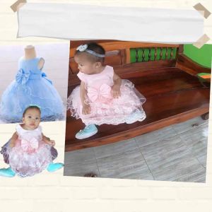 เดรสเด็ก 2-3ขวบ โบว์ฝังมุข มั่นมากแม่ (เช่น สีขาว, รูปเปรียบเท้า และสี)