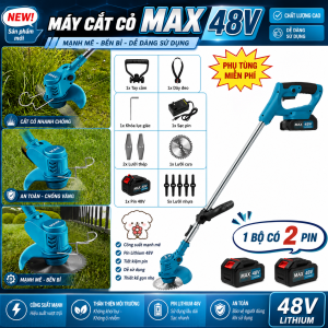 Máy Cắt Cỏ MAX 48V Dùng Pin 2 Pin Lithium - Máy Cắt Cỏ Không Dây Đa Năng Cắt Cỏ Cắt Cành Cắt Bụi Kèm Phụ Kiện