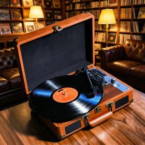 Aesthetic Retro Vinyl Record Player Suitcase Bluetooth Turntable with Built-in Speakers for Cozy Vibe