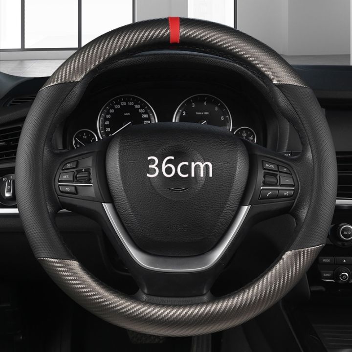 36cm Leather Carbon Fiber Car Steering Wheel Cover Size S for Honda