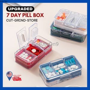 READY STOCK NEW 4-IN-1 Tablet Cutter Pill Grinder Medicine Storage Bekas Ubat Pil Box Organizer Small Portable Cut Grind Store Medicine Box Japan Imakara Tablet Pill Cutter