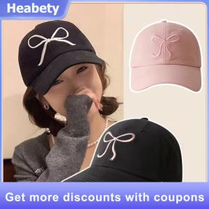 【Heabety】 Sweet Bowknot Baseball Cotton Adjustable Snapback Hat Spring Autumn Embroidery Womens Cap Outdoor Casual Sun Hat Visors Hat