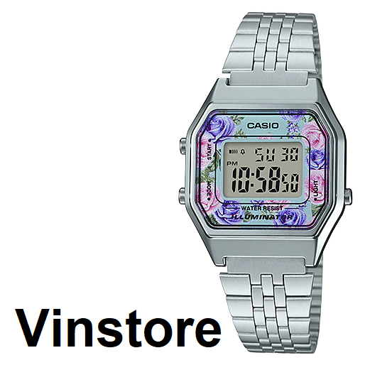 Vinstore] Casio LA-680 Floral Print Digital Adjustable Stainless