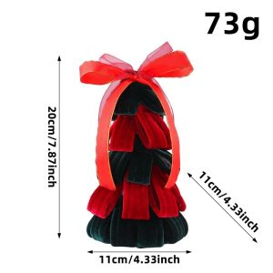 FEELINGS Decor Bow Mini Christmas Tree Pom Pom Accent Velvet Strip Tabletop Decor Charming Festive Tone Desktop Figurine For Holiday DIY