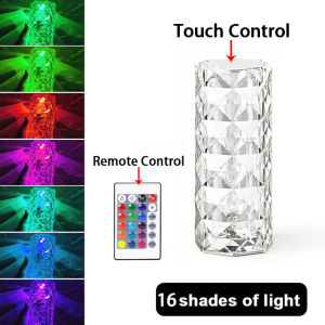 Vivalux Diamond Rose Crystal Table Lamp USB Rechargeable Acrylic Decoration Atmosphere Lamps LED Bedroom Bedside Bar Light Night Light Crystal Desk Light 3/16 Colors Romantic Projection Lamp