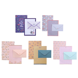 Artistic Handwriting Paper Collection Envelope with Floral and Playful Animal Illustrations Pattern