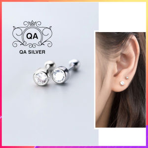 Khuyên tai bạc 925 tròn cầu nạm đá chốt bi vặn bông nụ nam nữ S925 CRYSTAL QA SILVER Earrings EA230307