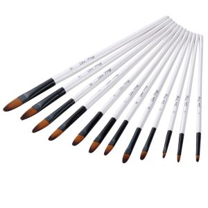12 pcs Nylon Watercolor Paint Brush Pen Set for Learning DIY Wooden Handle Oil Acrylic Art Brushes