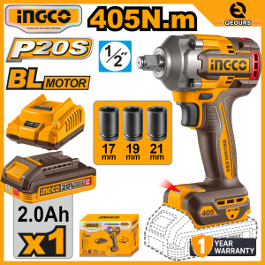 INGCO 20V 405NM CORDLESS IMPACT WRENCH | 1/2" SQUARE DRIVE | BRUSHLESS MOTOR | CIWLI20455