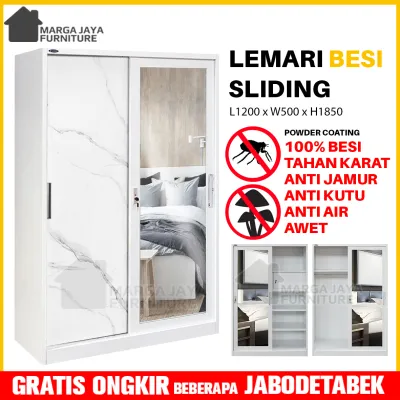 Lemari Pakaian 2 Pintu Sliding Geser Besi Putih Powder Coating Anti Rayap Banjir Jamur Tahan Karat Kamar Baju