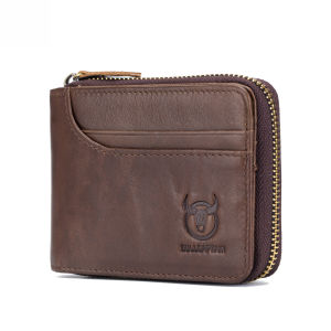 BULLCAPTAIN Leather Wallet Mens Casual Fashion Multi-Card Slot Zipper Coin Purse Multifunctional RFID Anti-theft Brush Leather Card Holder Wallet