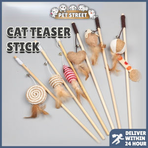 Cat Toy Teaser Stick Handmade Wooden Wang Stick Pet Cat Interactive Toys Chaser Training Pet Toys Rat Doll Sisal Bell Ball Scratch Mainan Kucing 逗猫棒