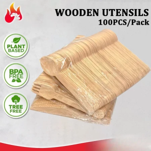 WhaleTech BLIVO 100pcs/Pack Wooden Spoon Fork And Knife Eco Friendly & Disposable