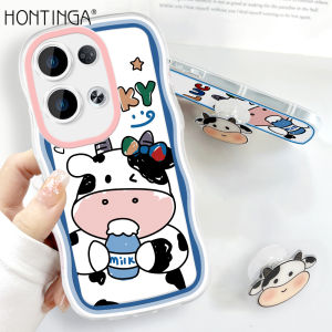 (Free Holder) Hontinga Casing Case For OPPO Reno 8Z 5G 7Z 5G 8 4G 5G Reno8 Pro Reno8 z Reno7 z Case Transparent Clear Cases Cute Cow Soft Silicone Full Shockproof Rubber Cases Back Cover Phone Casing Softcase For Girls