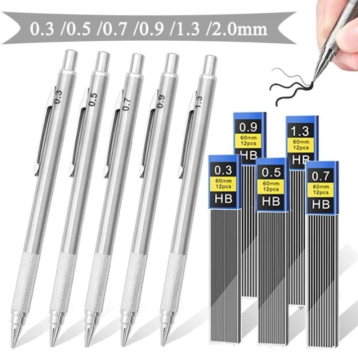 0.3 0.5 0.7 0.9 1.3 2.0mm Mechanical Pencil Set Full Metal Art Drawing ...