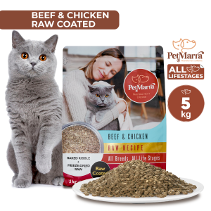 PetMarra Raw Coated Recipe Adult Cat and Kitten Dry Food Beef Oceanfish Chicken Liver 5kg Collection