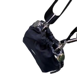 DYJKOUG Nylon Black Drawstring Bucket Bag Luxury Portable INS Shoulder Bag Simple Korean Style Fashion Crossbody Bags Girls