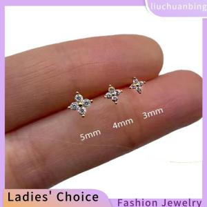 [Hot Sale Jewellery]liuchuanbing 3Pcs set Four Petals Zircon Flower Stud Earrings Set For Women Small Classic Versatile Earrings 3 4 5mm