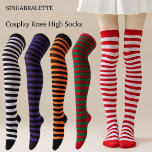 【SINGABRALETTE】Christmas Striped Socks Long Length Halloween Women High Socks Soft Comfortable Stretchable Sock​