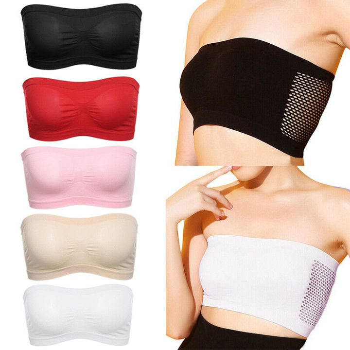 Qishu Strapless Invisible Bra Tube Top Seamless Solid Color Push