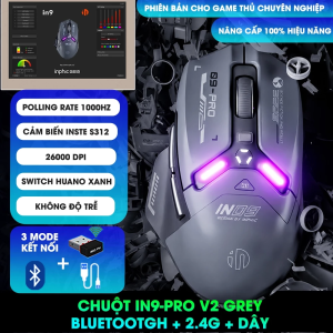 Chuột Không Dây Gaming INPHIC IN9 Pro Chính Hãng - 3 Chế Độ Kết Nối Cảm Biến Siêu Nhạy Thiết Kế Công Thái Học Chơi Game Mượt Mà