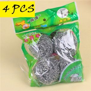 4Pcs Stainless Steel Scrubber Steel Wire Ball Dish Bowl Pot Scouring Kitchen Cleaning Brush