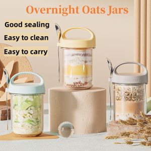 Overnight Oatmeal Bottle Portable Breakfast Yoghurt Cups With Lid & Spoon Sealed Salad Milk Cups with Measurement Mark