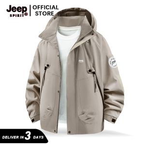 Jeep Spirit Casual Waterproof Jacket Men Lightweight Sports Hoodies Black
